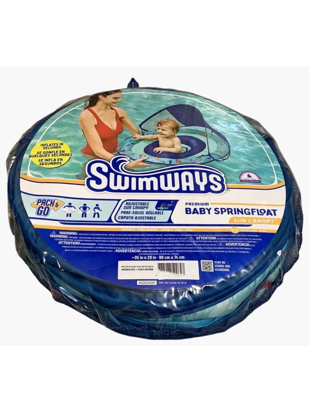 Swimways Premium Baby Spring Float Adjustable Sun Canopy 9-24 Months Sharks